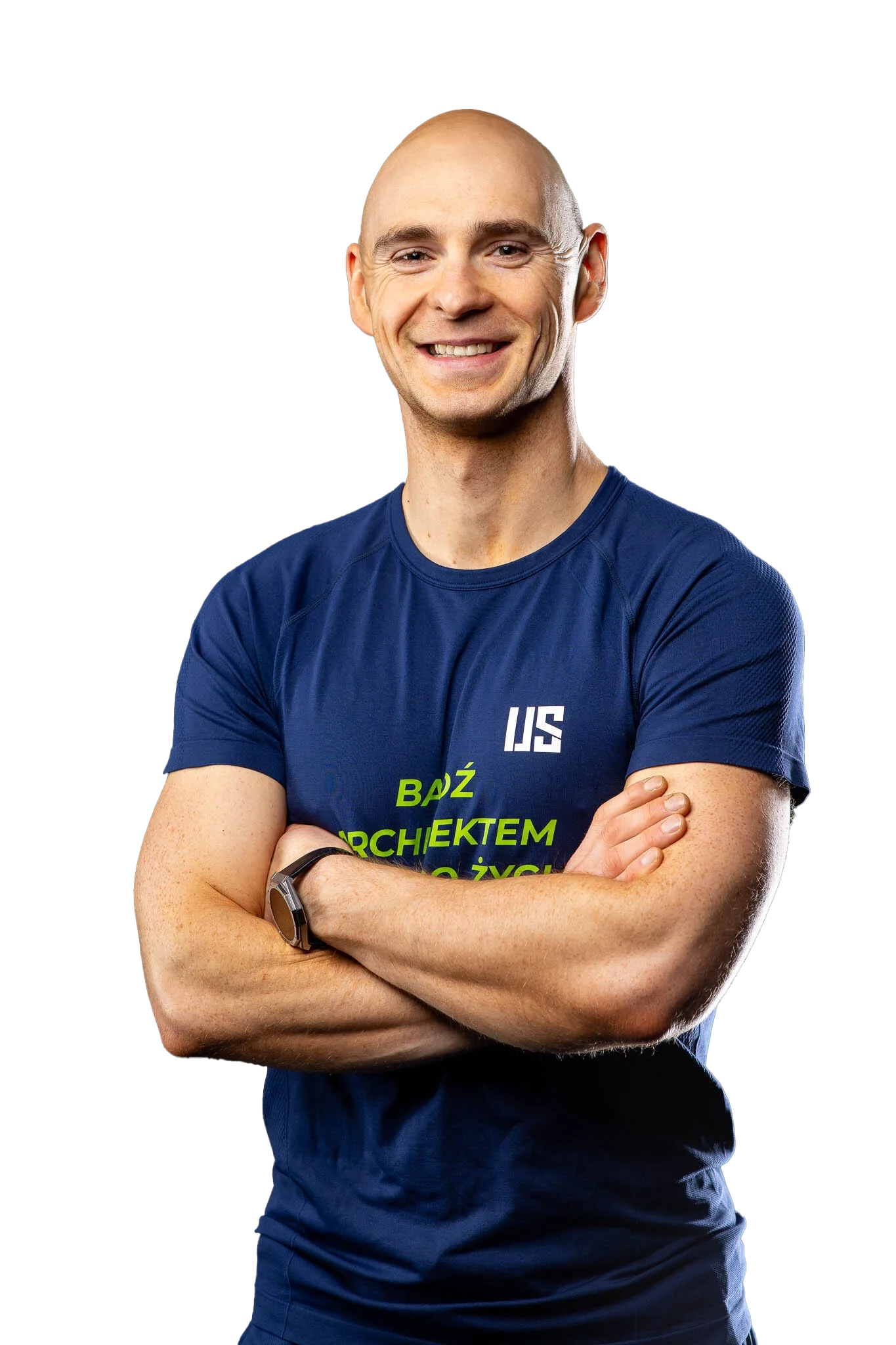 Paweł Kruk, trener personalny ASIF. Portret bez tła na czarnym.